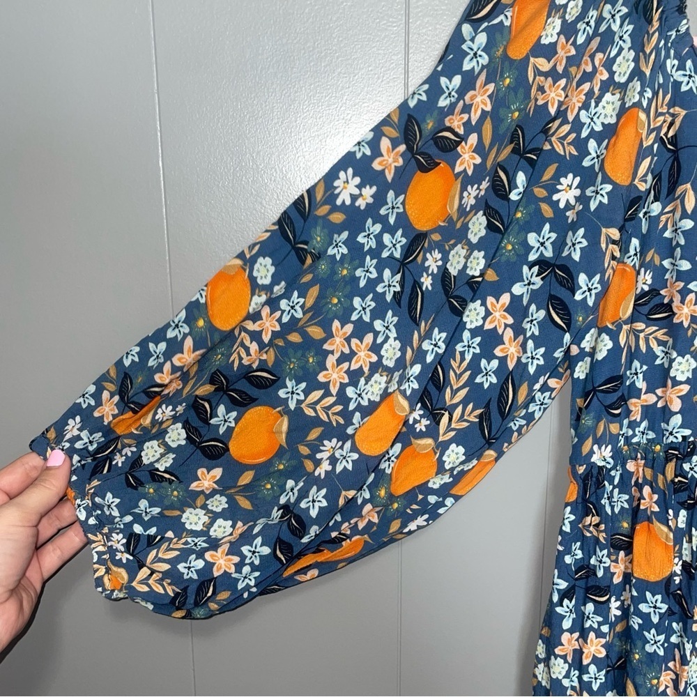 Hale Bob Long Sleeve Floral and Oranges Maxi Dress XS NWT - Picture 2 of 8